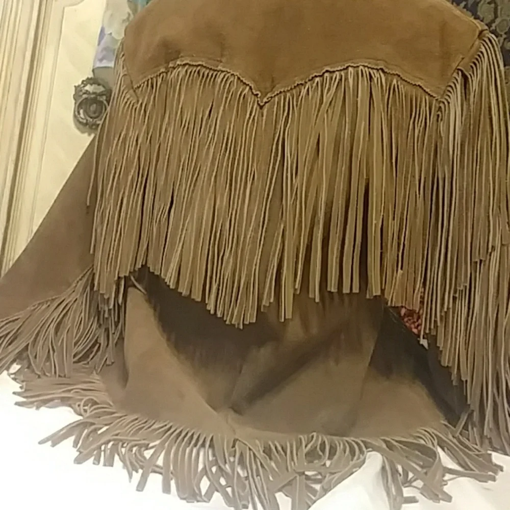 Old Ranchers Fringe Leather COAT Sz 16 Jacket TREGOS WESTWEAR Lined Interior - Picture 7 of 8